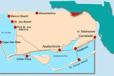 Cape San Blas Vacation Rentals location on panhandle map of Florida