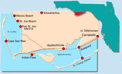 Cape San Blas Vacation Rentals location on panhandle map of Florida